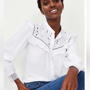 Ann Taylor Lace Ruffle Bib Top